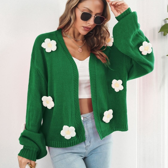 Timeless Daisy Open Front Cardi - Green - Picture 3 of 3